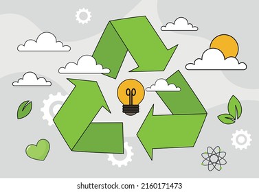 Ecología y reutilización. Reducción de la liberación de residuos peligrosos, cuidado del medio ambiente, ecoactivistas. Sociedad responsable y voluntarios. Amo por el afiche o la pancarta del planeta. Dibujo vectorial plano de dibujos animados