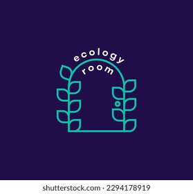 Ecology room logo. Modern abstract ecological leafy door logo icon. Healthy home logo template. vector.