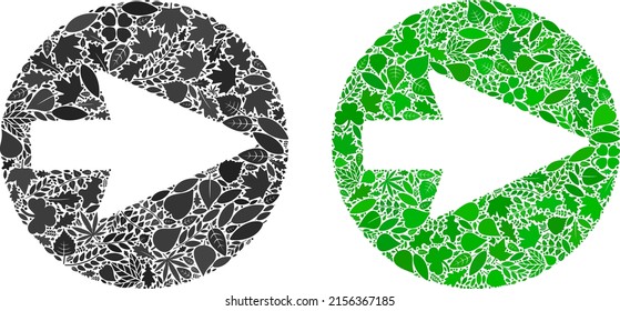 Ecology rounded arrow icon collage of herbal leaves in green and natural color tints. Ecological environment vector concept for rounded arrow icon.