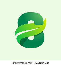 Ecology S letter logo with green leaf. Vector typeface for agriculture labels, vegan headlines, herbal posters, summer identity etc.