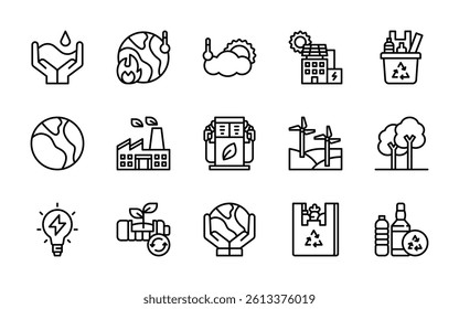 ecology save the planet ecosystem nature icons. outline minimal style icon set