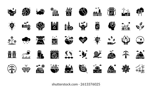 ecology save the planet ecosystem nature icons. solid glyph style icon set