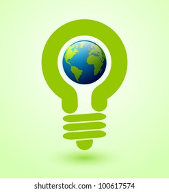 Ecology and saving energy icon with light bulb and planet Earth
