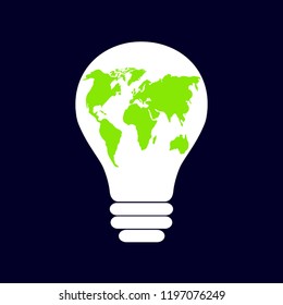 Ecology and saving energy icon with light bulb and planet Earth. Flat design.