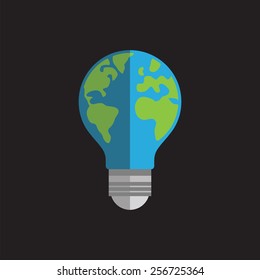 Ecology and saving energy icon with light bulb and planet Earth.