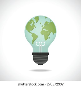 Ecology and saving energy icon with light bulb and planet Earth.