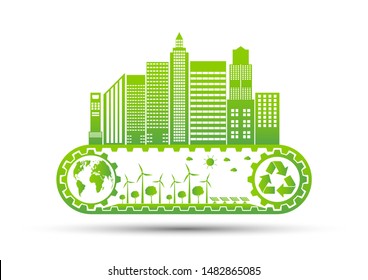 Ecology Saving Gear Concept And Environmental Sustainable Energy Development,Vector illustration