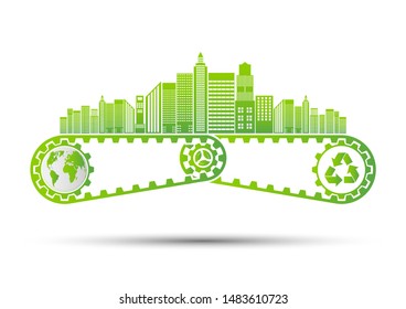 Ecology Saving Gear Concept And Environmental Sustainable Energy Development,Vector illustration