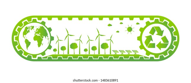 Ecology Saving Gear Concept And Environmental Sustainable Energy Development,Vector illustration