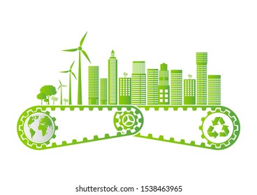 Ecology Saving Gear Concept And Environmental Sustainable Energy Development,Vector illustration