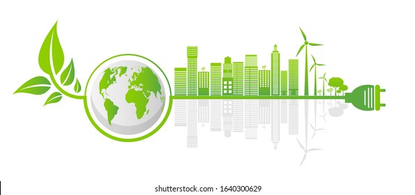 Ecology Saving Gear Concept And Environmental Sustainable Energy Development,Vector illustration