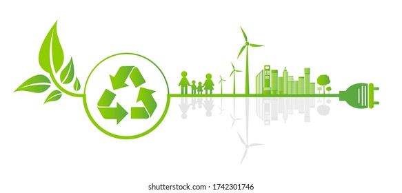 Ecology Saving Gear Concept And Environmental Sustainable Energy Development,Vector illustration