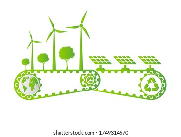 Ecology Saving Gear Concept And Environmental Sustainable Energy Development,Vector illustration