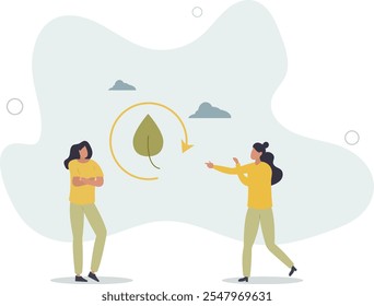 Ecology as saving sustainable green forest environment.Clean and nature friendly resources cycle. Natural organic recycling symbol.flat characters.
