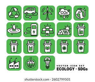 Ecology and SDGs vector icon set