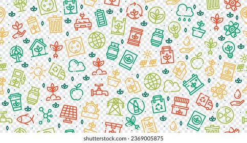 Ecology seamless pattern. Ecology background. Collection ecology icons. Pattern banner eco symbol elements. Green seamless pattern. Vector illustration