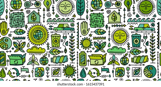 Ecology seamless pattern. Global environment and recycling. Vector illustration