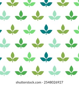 Ecology seamless pattern. Green leaves icon repeat on white. For cover, wrapping paper, textile print. Vector illustration.