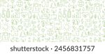 Ecology seamless pattern, green linear icons. Environmental improvement, sustainability, recycle, renewable energy. Eco friendly vector banner. For cover, wrapping paper, textile print.