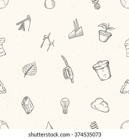 Ecology seamless pattern. Hand drawn vector illustration.
