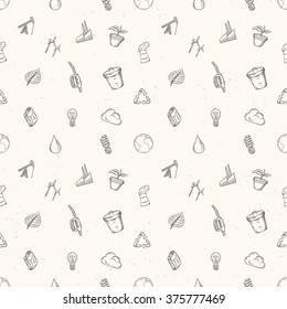 Ecology seamless pattern. Hand drawn vector illustration.