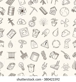 Ecology seamless pattern. Hand drawn vector illustration.