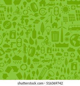 Ökologie-nahtloses Muster aus wenig Öko-, Energie- und Natursymbolen.