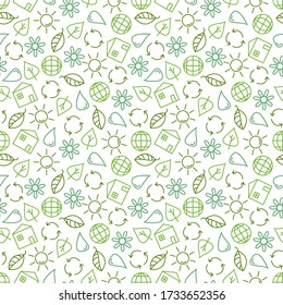 Ecology seamless pattern with small eco icons. Vector illustration.