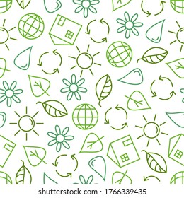 Ecology Seamless Pattern With Small Eco Icons. Vector Illustration.