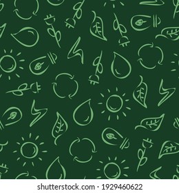 Ecology seamless pattern with small eco icons. Vector illustration.