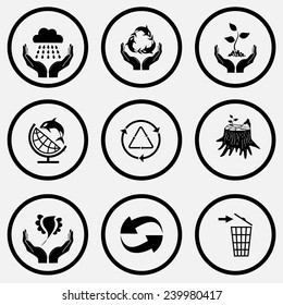 Ecology set. Black and white set vector icons.