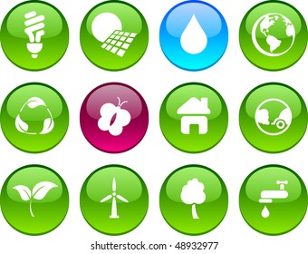 Ecology set of circle glossy icons.