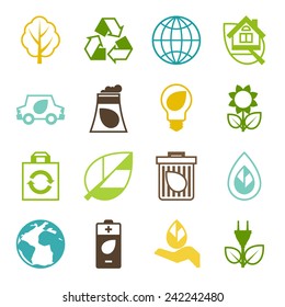 Ecology set of environment, green energy and pollution icons.