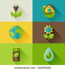 Ecology set of environment, green energy and pollution icons.