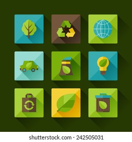 Ecology set of environment, green energy and pollution icons.
