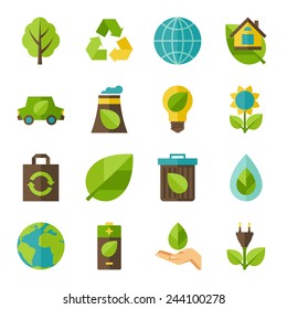 Ecology set of environment, green energy and pollution icons.