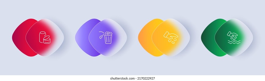 Ecology Set Icon. Garbage, Cardboard, Carton, Litterbug, Recycling, Scraps, Trash Can, Core, Litter, Bottle. Save The Planet Concept. Glassmorphism. UI Phone App Screen. Vector Line Icon For Business