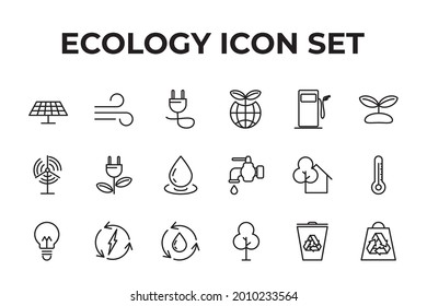 Icono de conjunto de ecología, icono de signo de conjunto de ecología aislado, ilustración vectorial