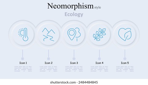 Ecology set icon. Thermometer with sun, mountains, tree with location pin, plant, heart with leaf, environment, climate change, nature conservation