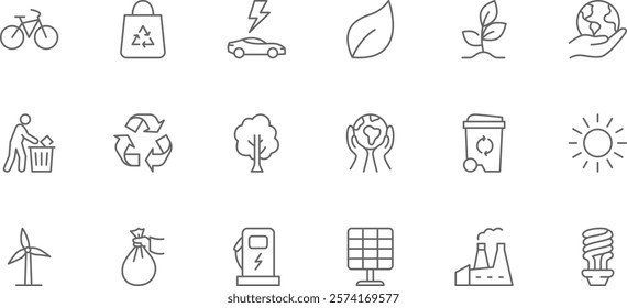 Ecology | Set of line icons with editable stroke