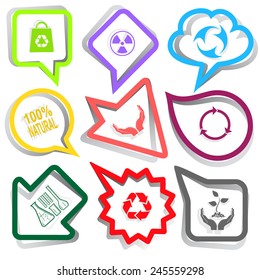 Ecology set. Paper stickers. Vector illustration.
