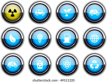 Ecology set of round glossy icons.