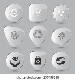 Ökologie-Set. Vektorglasknöpfe.