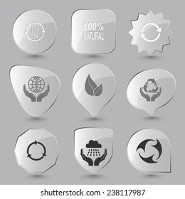 Ecology set. Vector glass buttons.