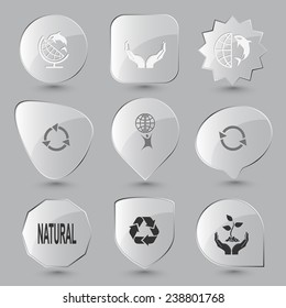 Ecology set. Vector glass buttons.