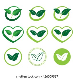 Ecology set of vector icons of green leaves
