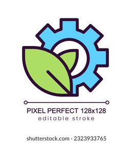 Ecology setting pixel perfect RGB color icon. Environmental friendly technology. Sustainable industry. Isolated vector illustration. Simple filled line drawing. Editable stroke. Poppins font used
