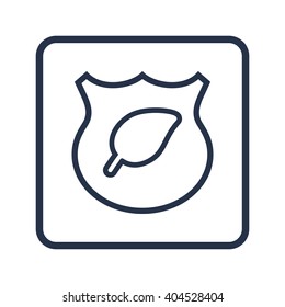 Ecology shield sign icon on blue round background.