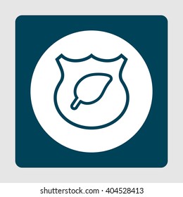 Ecology shield sign icon on blue background.