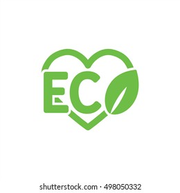ecology sign eco character emblem label word with heart green simple icon on white background